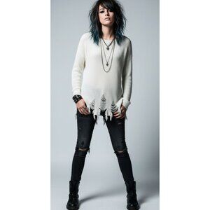 Milly FairyGoth Rocker Hippie Shredded Distressed Sweater White Womens Size S